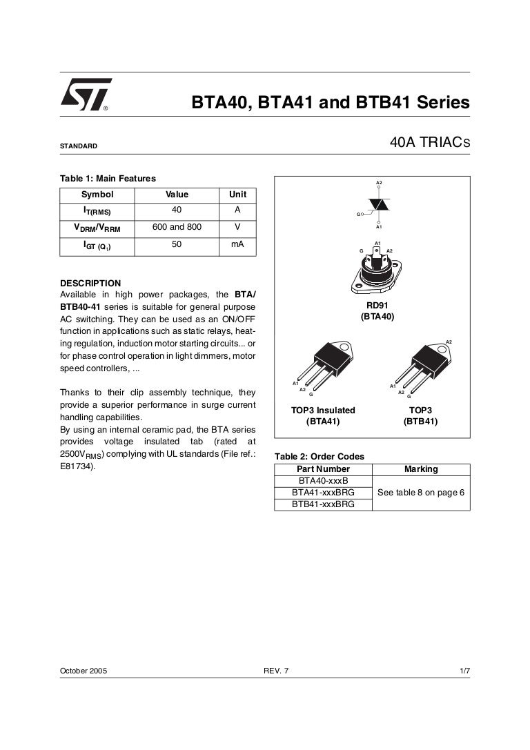 Datasheet of BTA41-600B
