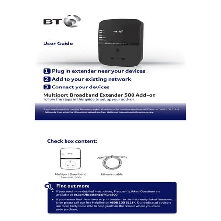 BT Broadband Extender Flex 1000 Kit User Guide | PDF