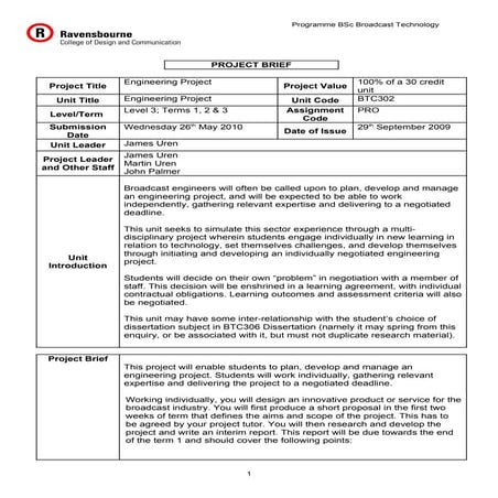 BTC302 Project Brief