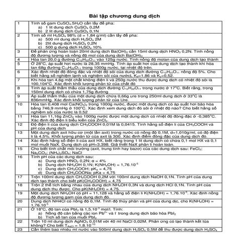 Bài tập Dung dịch - Hóa Học Đại Cương