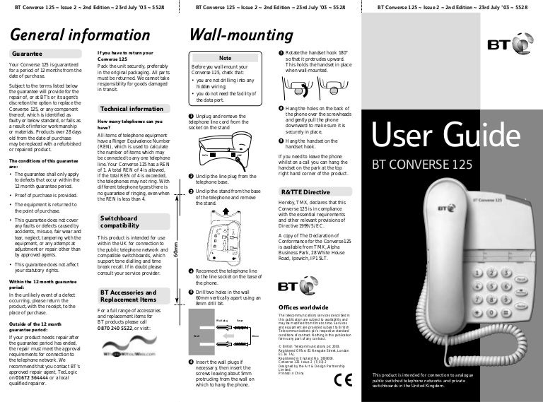 Bt converse 125 user manual from Telephones Online www.telephonesonl…