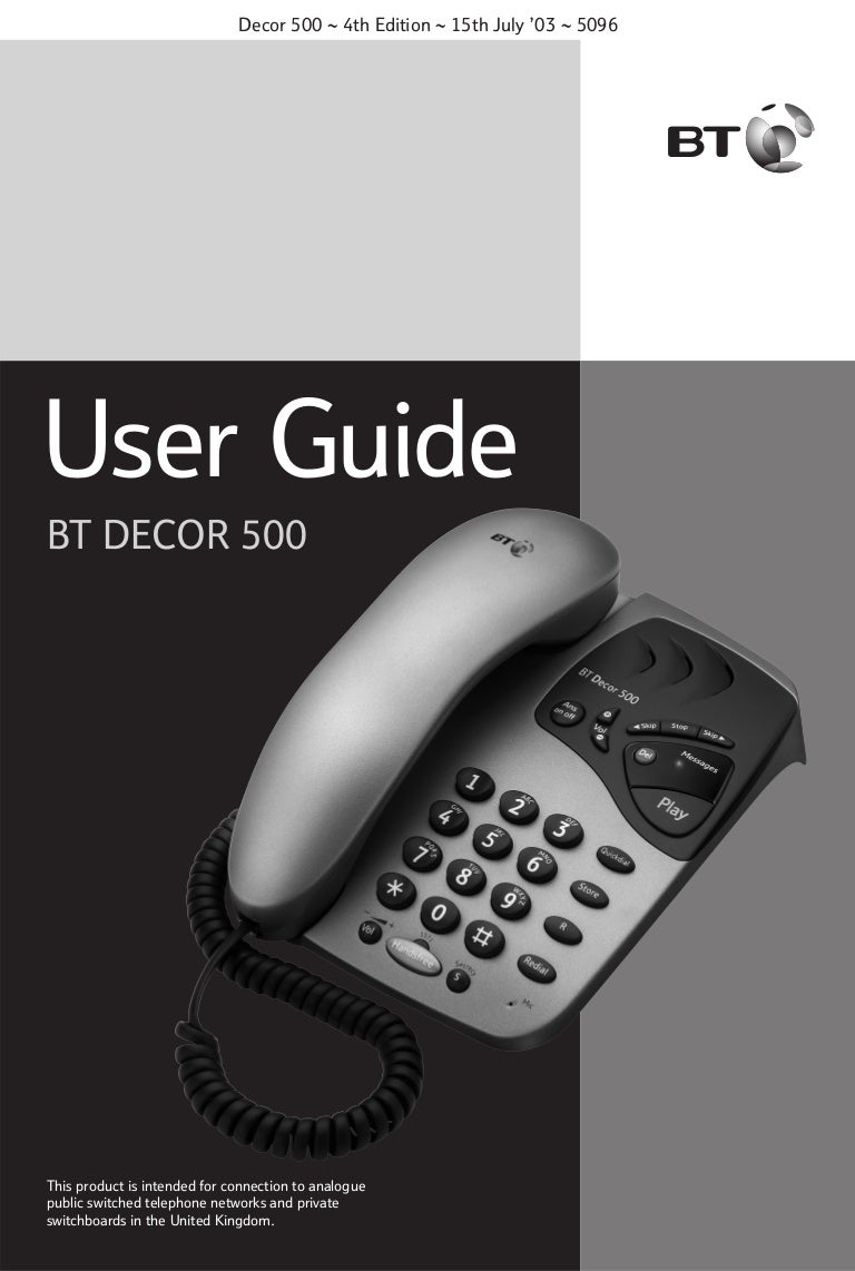 Bt decor 500 user Guide from Telephones Online