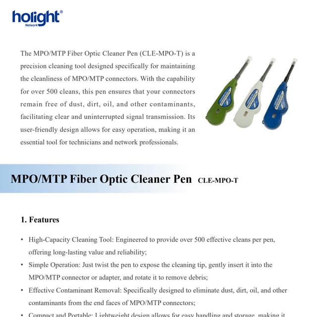 MPO MTP Fiber Optic Cleaner Pen CLE-MPO-T | Efficient Connector ...
