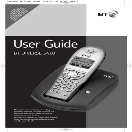 Bt diverse 5410  User Guide from Telephones Online  www.telephonesonline.co.uk