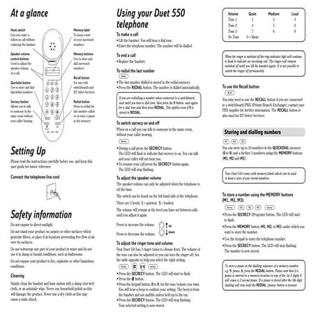 Bt duet 550 User Guide from Telephones Online  www.telephonesonline.co.uk