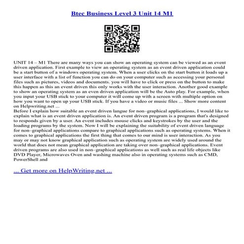 Btec Business Level 3 Unit 14 M1
