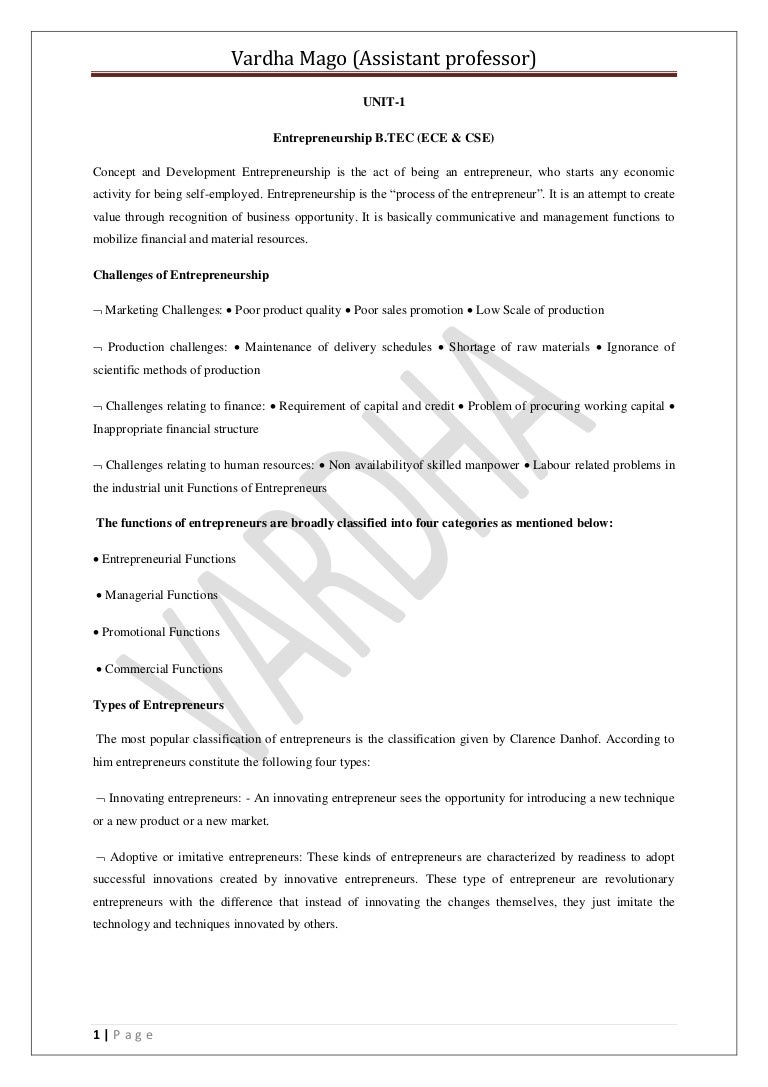 Entrepreneurship Notes