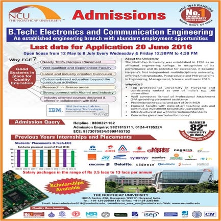 B tech ECE Admission 2016 - The Northcap University