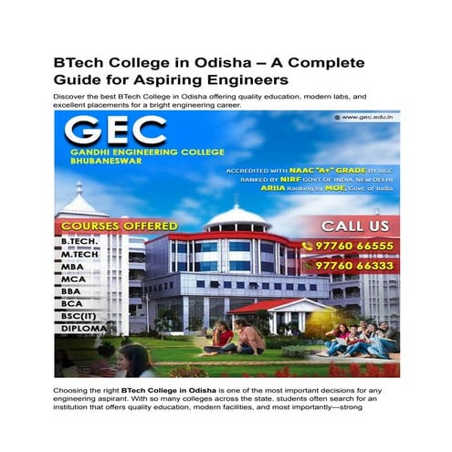 Best BTech College in Odisha-Gandhi Engineering College