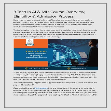 BTech in AI & ML Course Overview, Eligibility & Admission Process | PDF