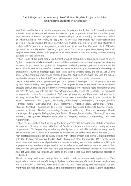 Btech Projects in Anantapur _ Live CSE Mini Bigdata Projects for BTech ...