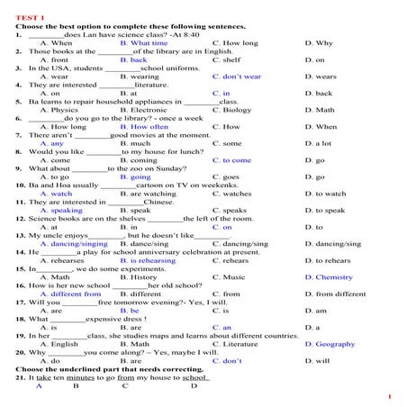 Bộ đề thi hki tiếng anh lớp 7 (with key)