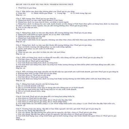 Bộ đề thi và câu hỏi trắc nghiệm thuế