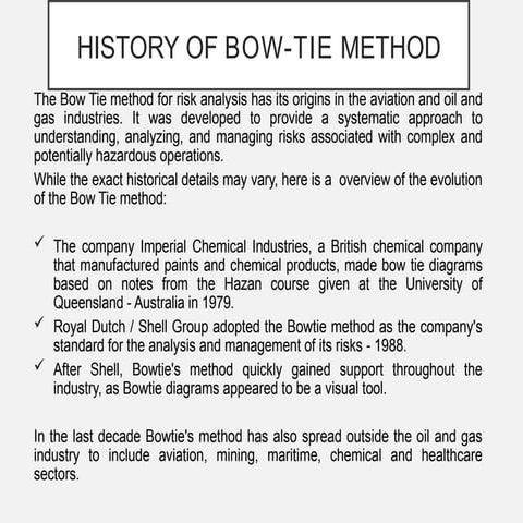 Basic Analysis for Risk Management according to Bow Tie Method | PPTX
