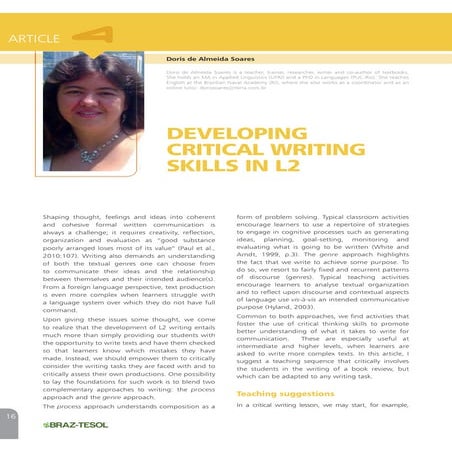 SOARES, DORIS DE A. Developing critical writing skills in L2. BRAZ-TSOL Newsl...