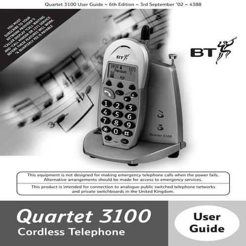 Bt quartet 3100 User Guide from Telephones Online  www.telephonesonline.co.uk