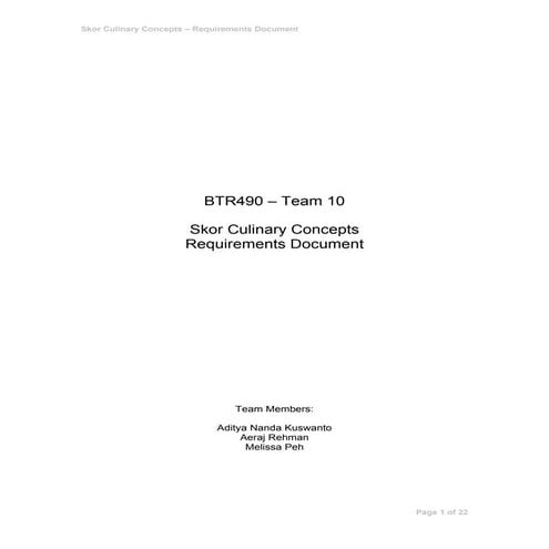 Simple Business requirement document for projects