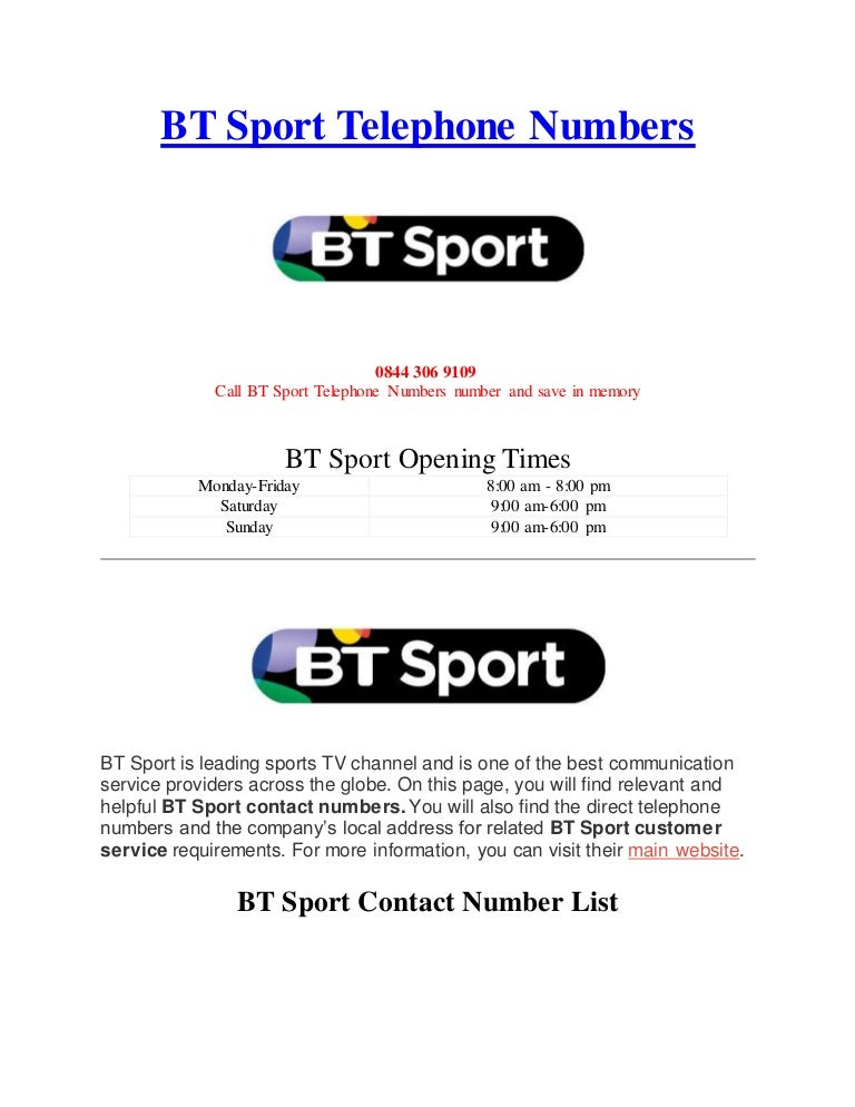 Bt sport telephone numbers