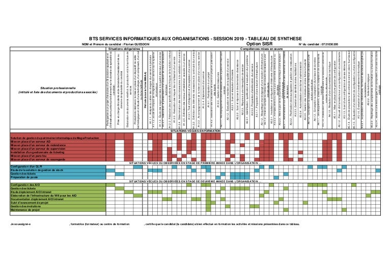 BTS SIO E6 tableau synthese 2019
