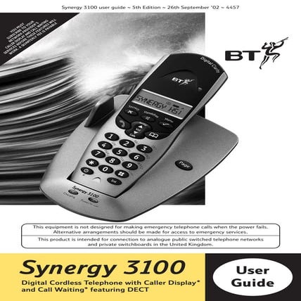 Bt Synergy 3100 User Guide from Telephones Online  www.telephonesonline.co.uk
