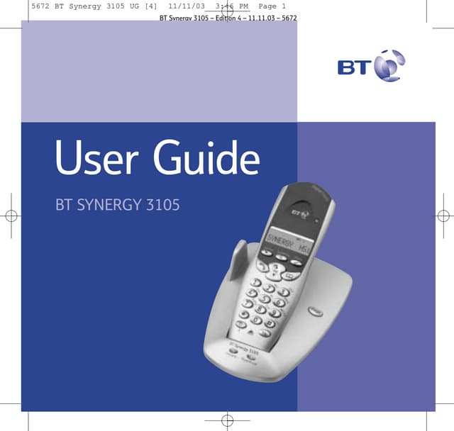BT XD56 Digital Cordless Phone User Guide