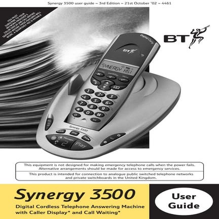 BT Synergy 3500 Telephone User Guide from Telephones Online