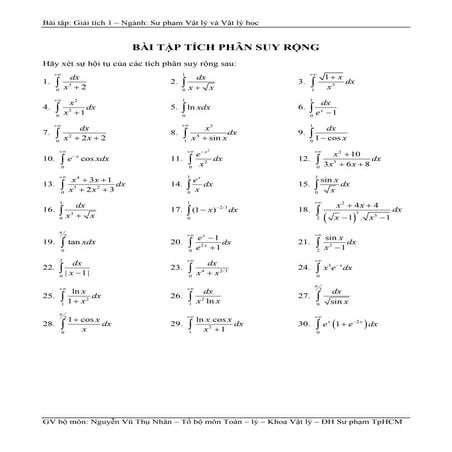 Bài tập tích phân suy rộng.
