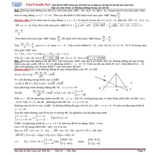  Tổng hợp các dạng toán về phương trình đường thẳng trong các đề thi (có lời giải)