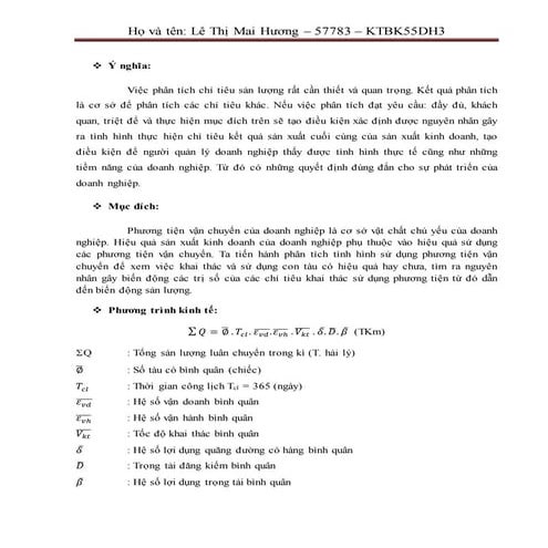 phân tích chỉ tiêu sản lượng