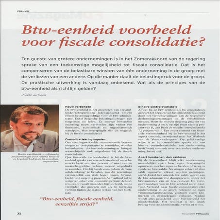 Btw eenheid, voorbeeld voor fiscale consolidatie?