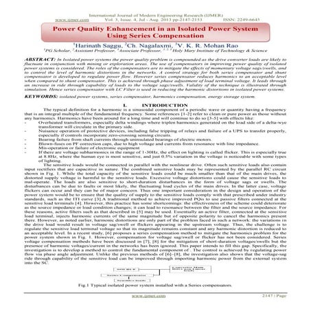 Power Quality Enhancement in an Isolated Power System Using Series Compensation