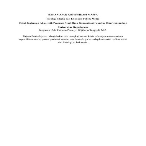Bahan Ajar Komunikasi Massa - Ekonomi Politik Media