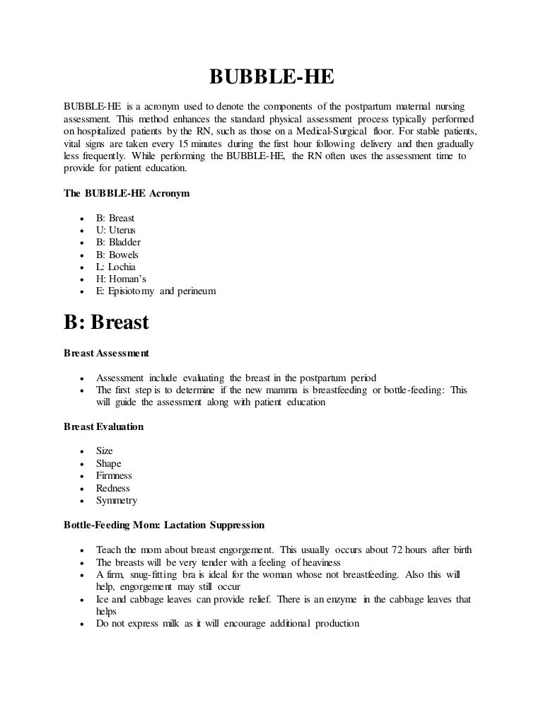 Postpartum Assessment Charting