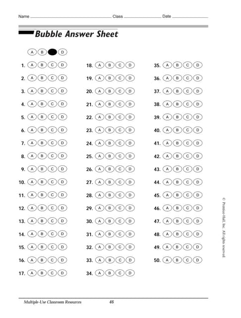 bubble answer sheet