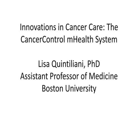 Create to Innovate for Cancer Care: Guest Speaker Dr. Lisa Quintiliani