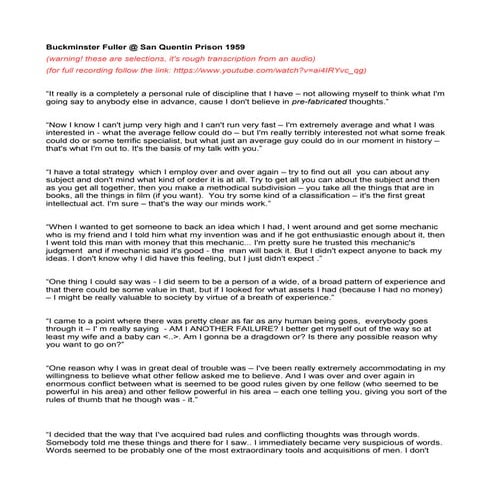 Buckminster Fuller @ San Quentin Prison 1959 highlight