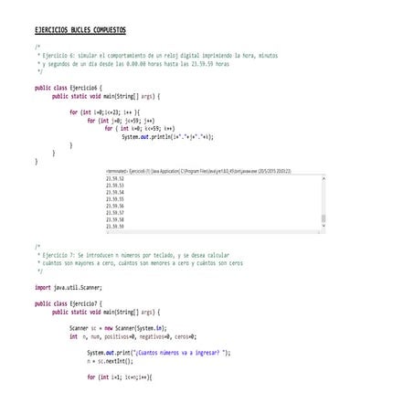 Bucles compuestos ejercicios en código java