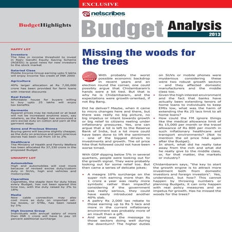 Netscribes Budget Analysis 2013 : Missing the woods for the trees