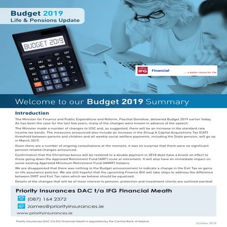 Budget 2019 - Life & Pensions Update