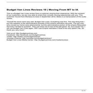 Budget Van Lines Reviews 10 | Movin...