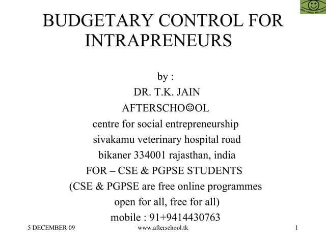 Budgetary control for intrapreneurs 