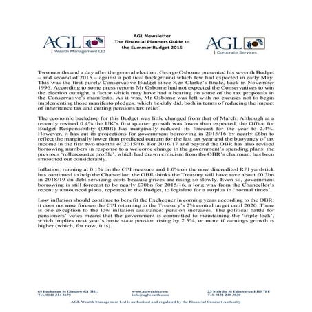 The Financial Planners Guide to the Summer Budget 2015