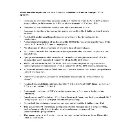 Budget highlights 2018