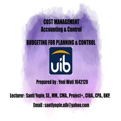 Budgeting For Planning & Control