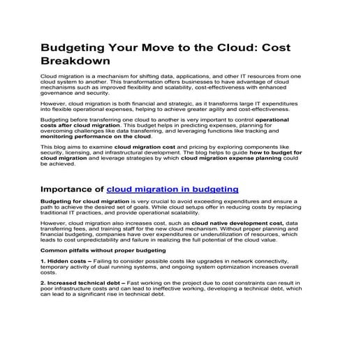 Budgeting Your Move to the Cloud: Cost Breakdown