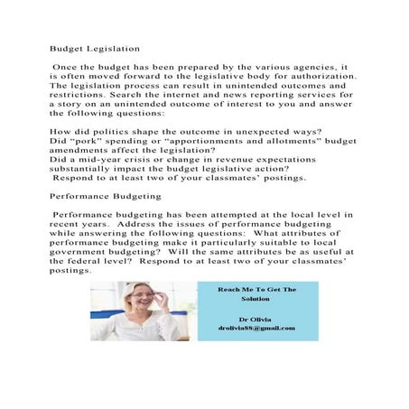 Budget Legislation Once the budget has been prepared by the vari.docx