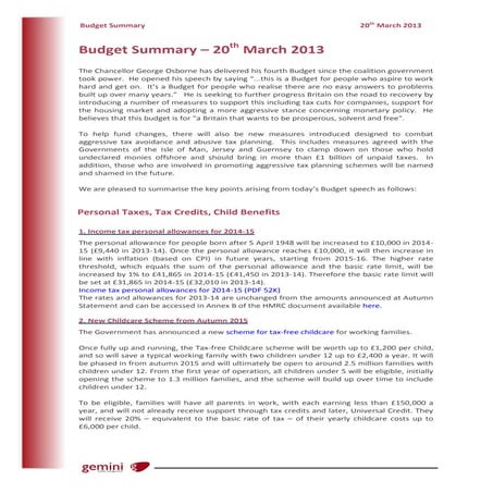 Budget summary 2013