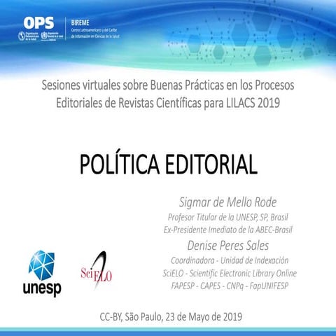 (03/09) Buenas Prácticas Proceso Editorial LILACS 2019 - POLÍTICA EDITORIAL
