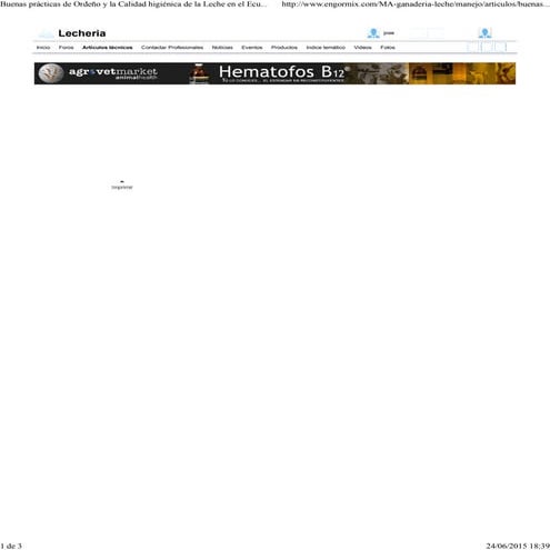 Buenas prácticas de ordeño y la calidad higiénica de la leche en el ecuador