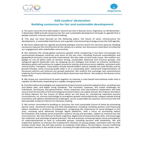 G20 Buenos Aires Leaders Declaration (In full)